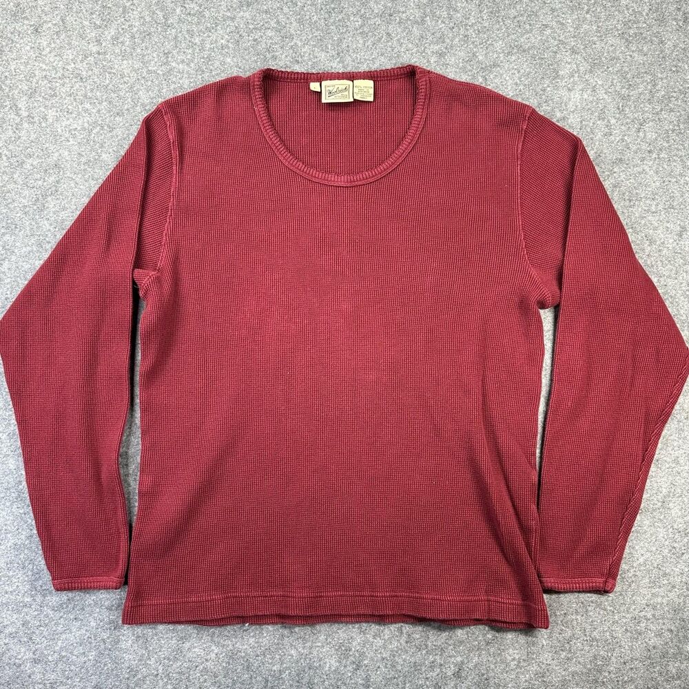 Woolrich Thermal Shirt Mens Large Red Waffle Knit Long Sleeve Cotton Crewneck